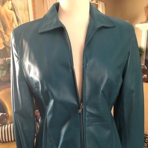 WORTH COLLECTION NY Turquoise Leather Jacket 8 NWT
